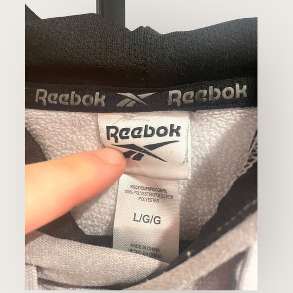 Reebok Men’s Grey Hoodie Classic Pullover Sweatshirt Black Vector Logo Size L - Picture 5 of 5